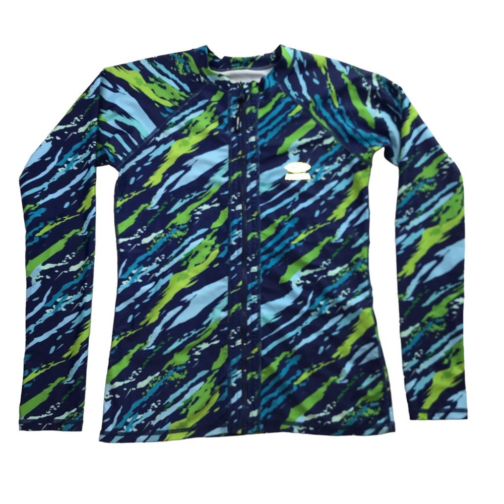 AXESEA Rash Guard Swim Shirt Long Sleeve Full Zipper in Front Blue Green Camo 6